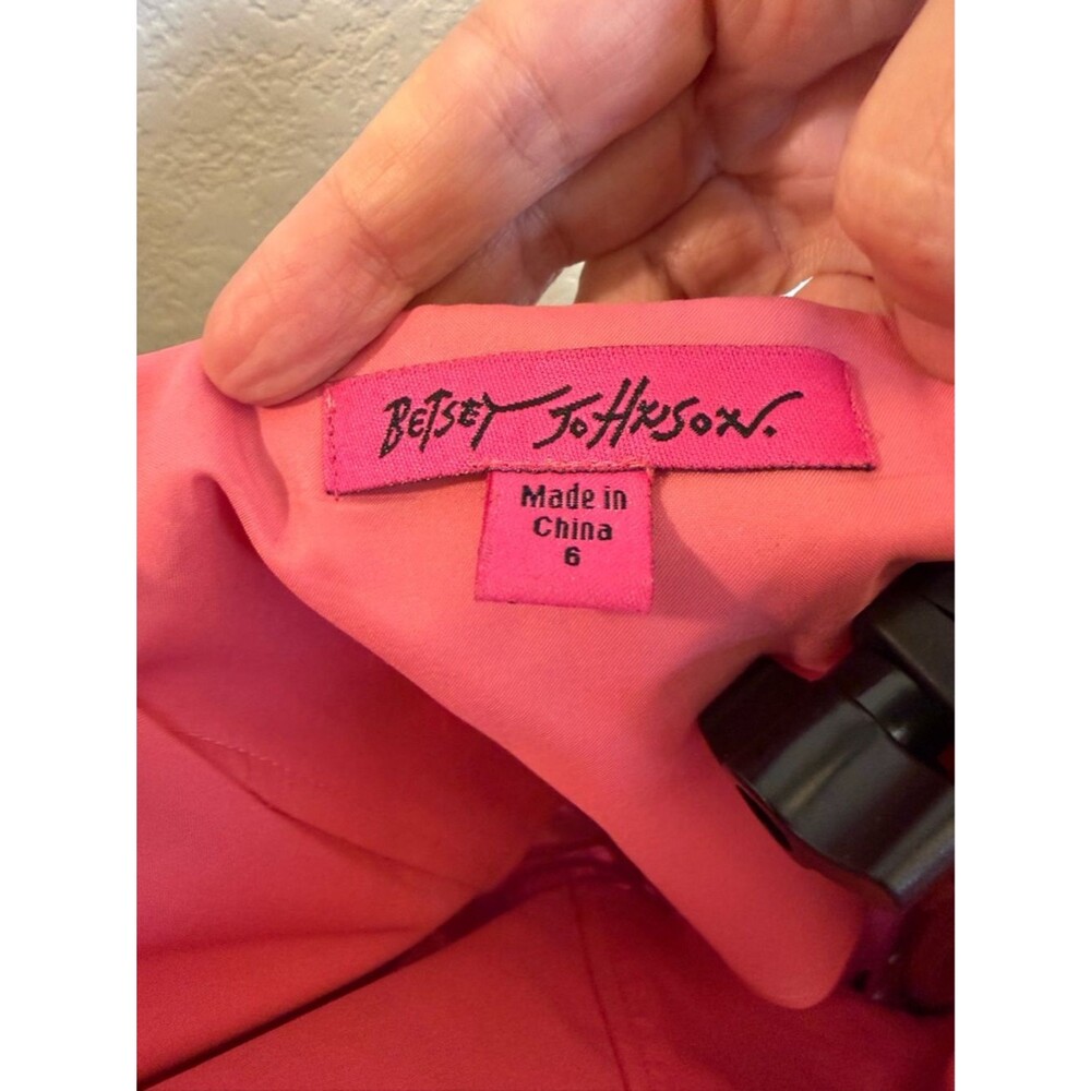 Betsey Johnson Hot Pink Dress Lace  with Black Bow Detail 6 Y2K Vintage - Picture 2 of 4